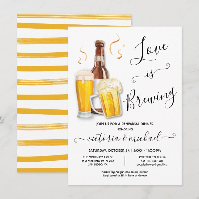 Liebe braut Probe Dinner Beer Einladung (Vorne/Hinten)