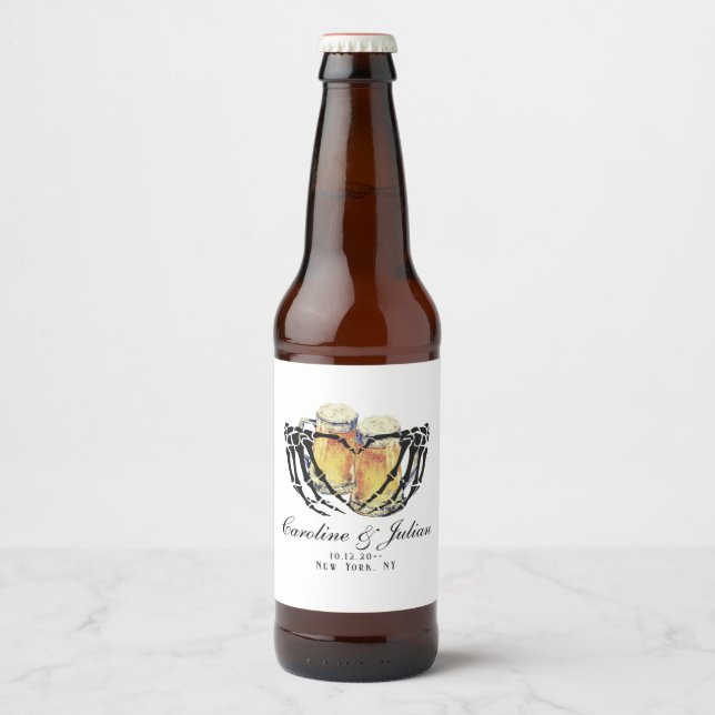 Liebe braut Skeleton Hands Bier Polterabend Bierflaschenetikett (Vorderseite)