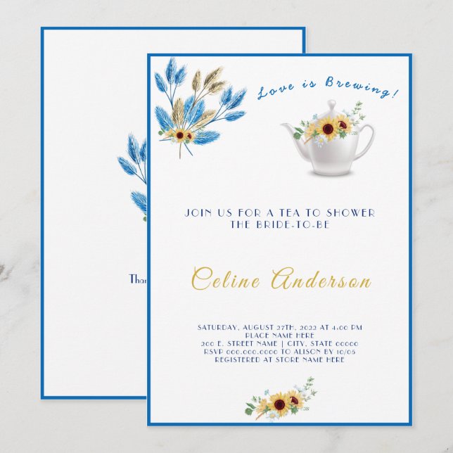 Liebe Braut Tee Einladung Brautparty (Vorne/Hinten)