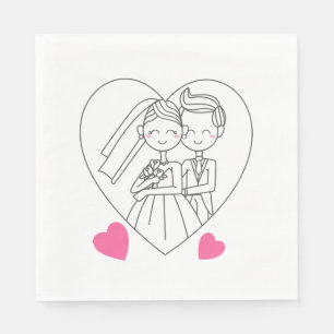 Liebe Braut und Cartoon rosa Herzenshochzeit Serviette