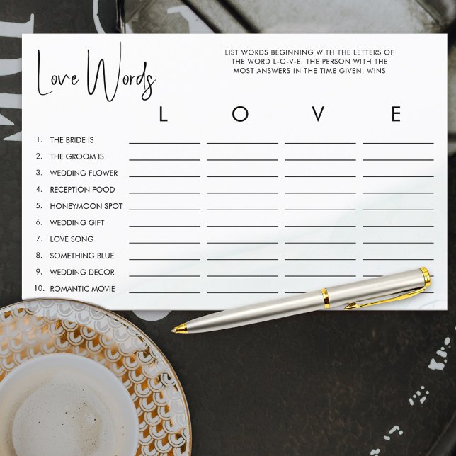 Liebe Brautparty Word Game Soft Green Wash (Love word game for bridal shower guests to enjoy)