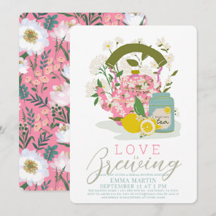 Liebe Brewing Pink Floral Tee Party Brautparty Einladung