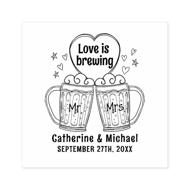 Liebe bricht handgezeichnete Bierbrille Hochzeit Gummistempel (Prägung)