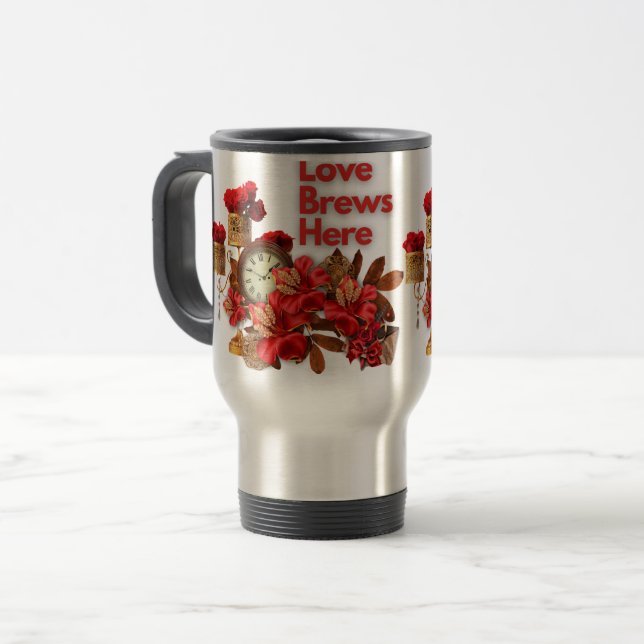 Liebe bricht hier - Feiern Liebe Dieses Valentinst Reisebecher (Vorderseite Links)