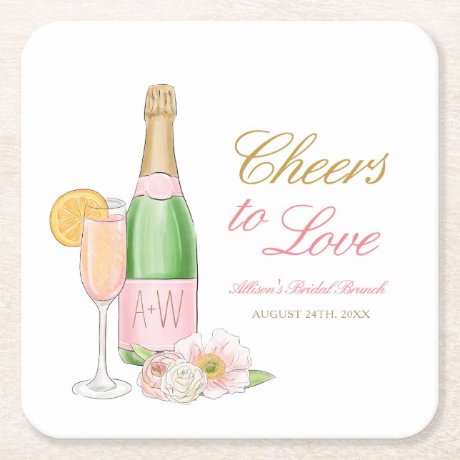 Liebe Bridal Brunch und Bubbly Rechteckiger Pappuntersetzer (Vorderseite)