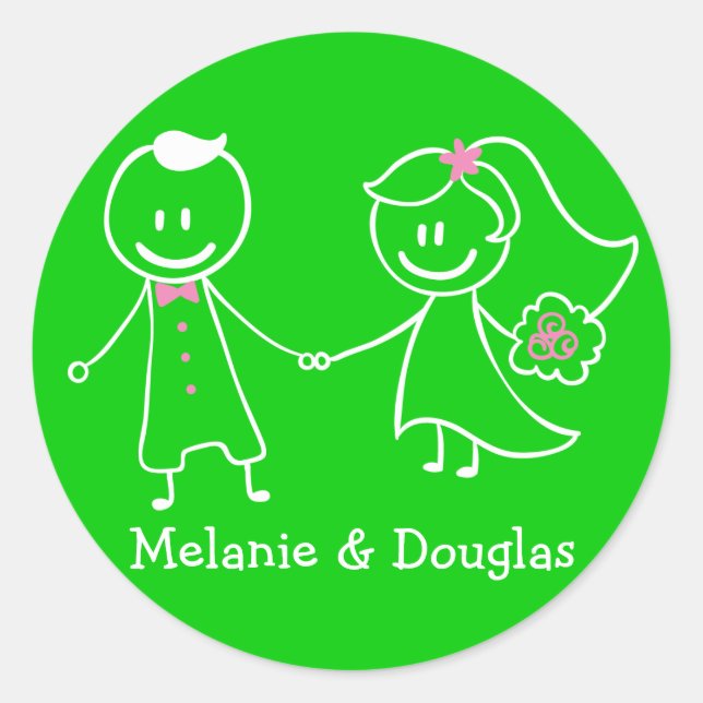 Liebe Bride & Groom Green Personalisiert Wedding Runder Aufkleber (Vorderseite)