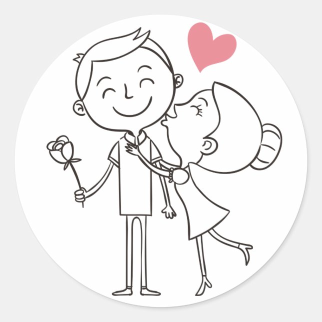 Liebe Bride Groom Herzlich Schwarz & Weiß Hochzeit Runder Aufkleber (Vorderseite)