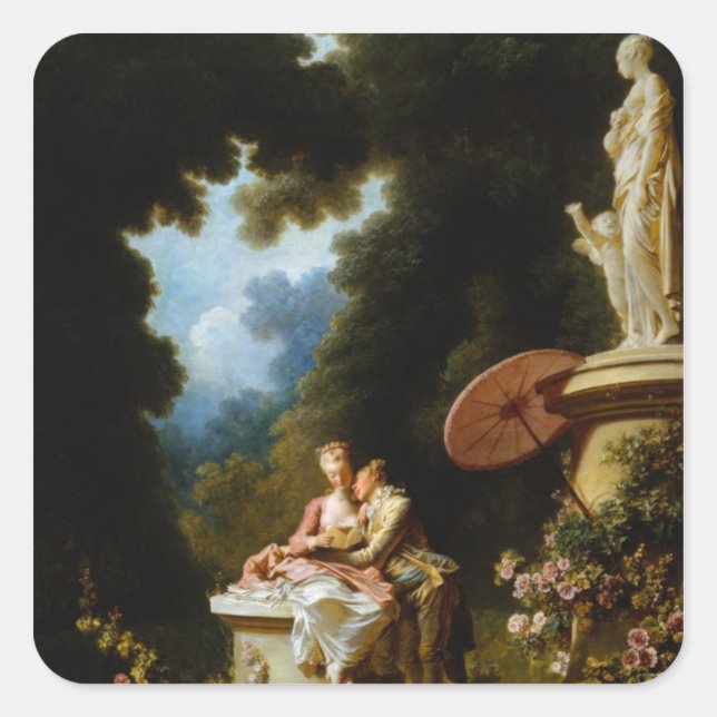 Liebe Briefe von Jean Honore Fragonard Quadratischer Aufkleber (Vorderseite)