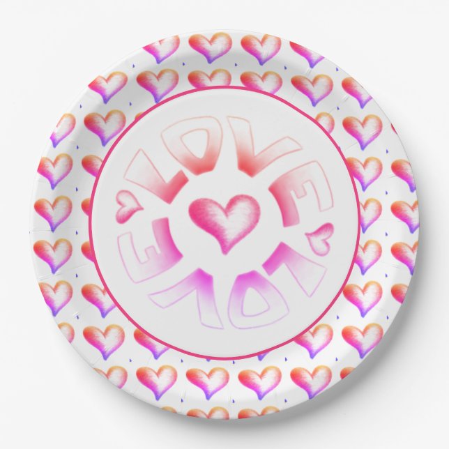 Liebe Bright Hearts Papierplatte Pappteller (Vorderseite)