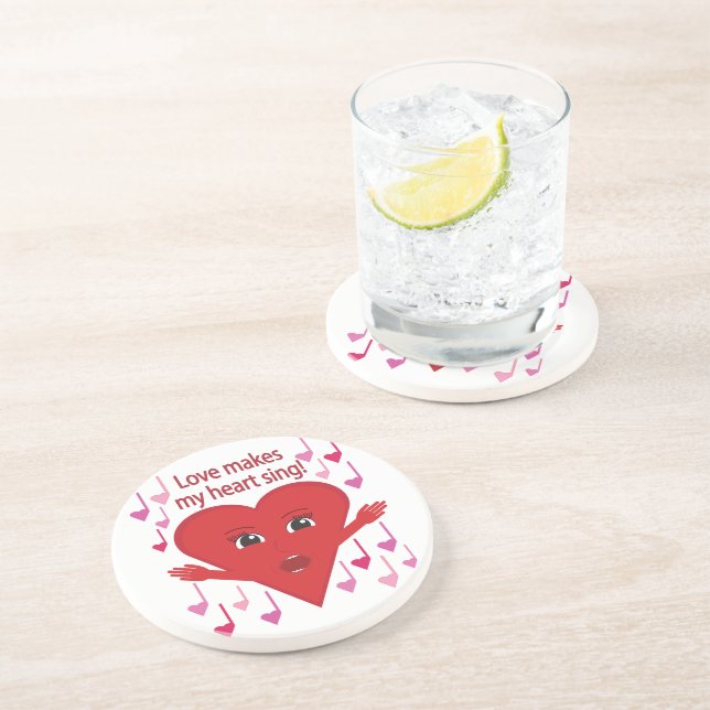 "Liebe bringt mir das Herz zum singen!" Gesangsher Getränkeuntersetzer (Seite)