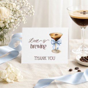 Liebe brodelt Blaue Schleife Kaffee Junggesellinne Dankeskarte