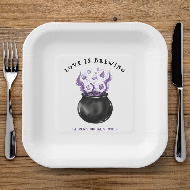 Liebe brodelt Halloween Brautparty Pappteller (Love is Brewing Cauldron Halloween Bridal Shower Paper Plates
)