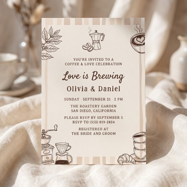 Liebe brodelt Kaffee Moka Pot Brautparty Einladung (Love is Brewing Coffee Moka Pot Bridal Shower Invitation)