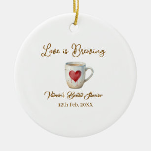 Liebe brodelt weiße Kaffeetasse Herz Brautparty Keramik Ornament