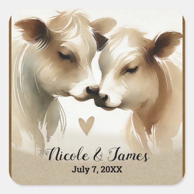 Liebe Brown Cream Country Wedding Quadratischer Aufkleber (Vorderseite)