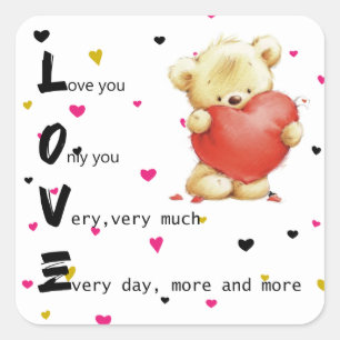 Liebe Brown Teddy Bear Square Sticker