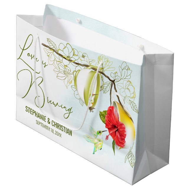 Liebe brütet Hummingbird Tee Party Große Geschenktüte (Vorderseite Schrägansicht)