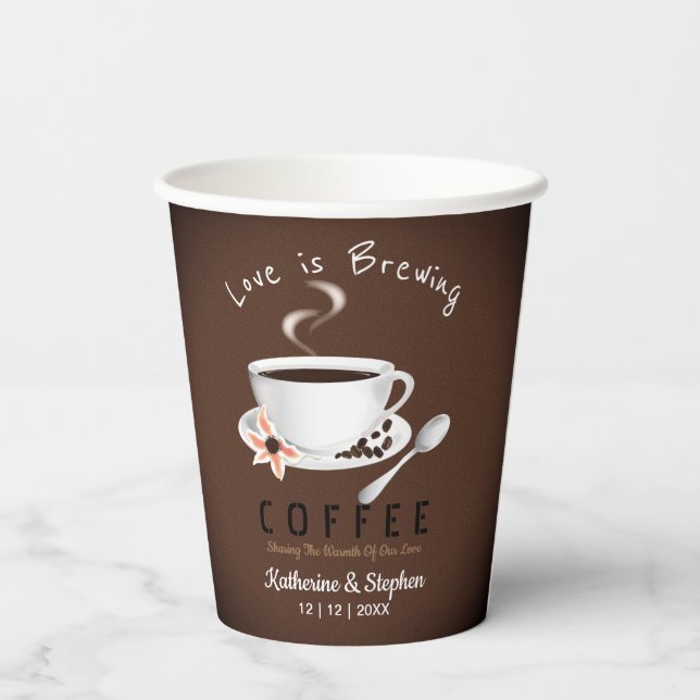 Liebe brütet Kaffee-Gastgeschenk Hochzeit Pappbecher (Rückseite)