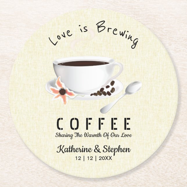 Liebe brütet Kaffee-Gastgeschenk Hochzeit Runder Pappuntersetzer (Vorderseite)