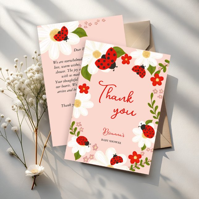 Liebe Bug gibt niedliche Ladybug Babydusche Dankeskarte (Love bug daisies cute ladybug baby shower thank you cards whimsical summer garden baby shower)