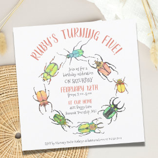 Liebe Bugs Circle Watercolor Käfer Geburtstag Einladung
