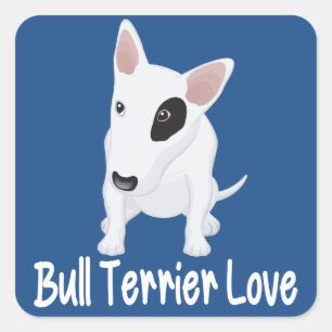 Liebe Bull Terrier Welpe Hund Blau Aufkleber / Eti