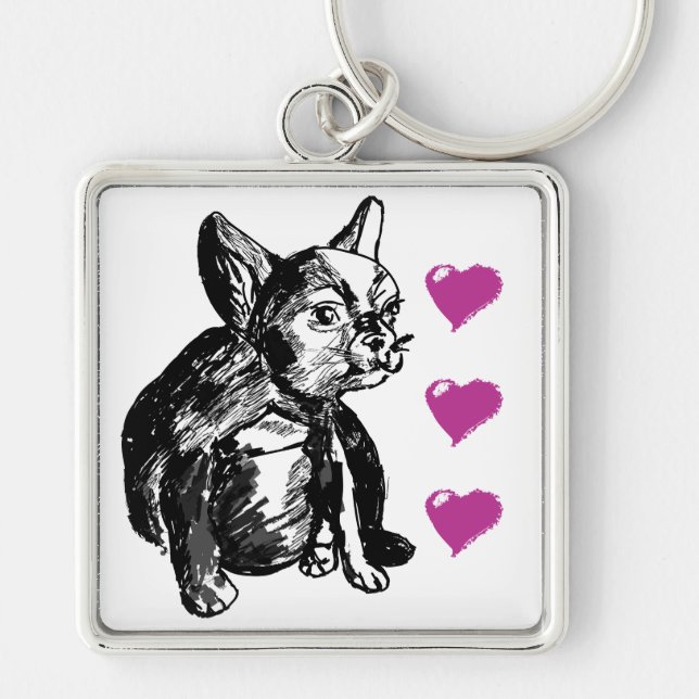 Liebe Bulldog Hund Premium Square Schlüsselring Schlüsselanhänger (Vorne)