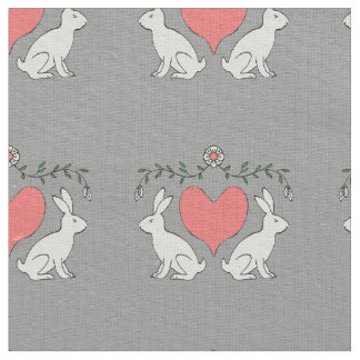 Liebe Bunny & Hearts Custom Fabric Print - Grau Stoff