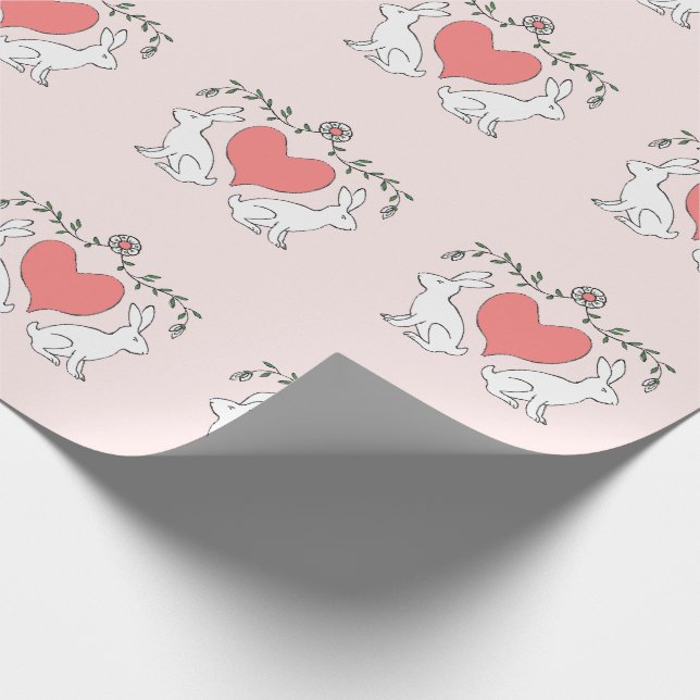 Liebe Bunny & Hearts Druckpapier - Rosa Geschenkpapier (Ecke)