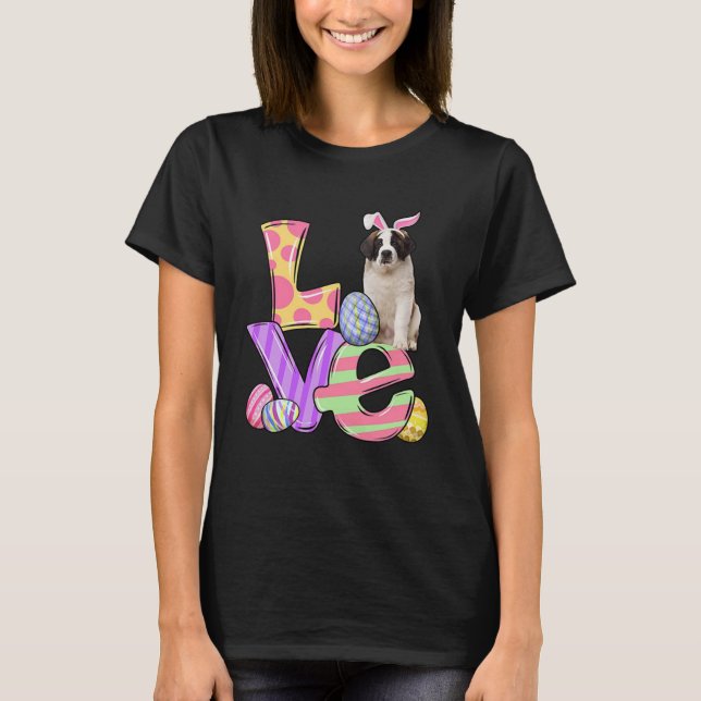 LIEBE Bunny Saint Bernard Dog Ostereier Ostern Da T-Shirt (Vorderseite)