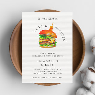 Liebe & Burgers Monogram I GRILLEN Engagement Part Einladung