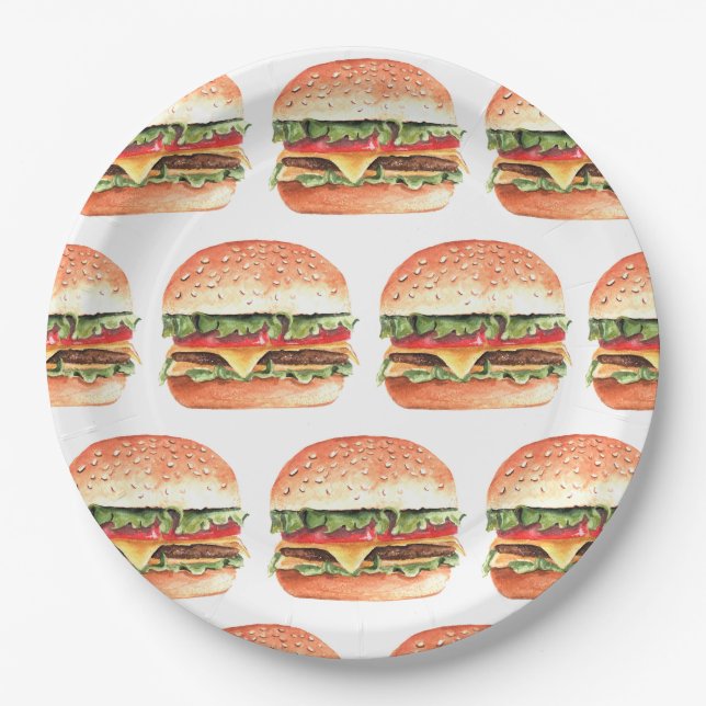Liebe + Burgers Picnic GRILLEN Paares Brautparty Pappteller (Vorderseite)