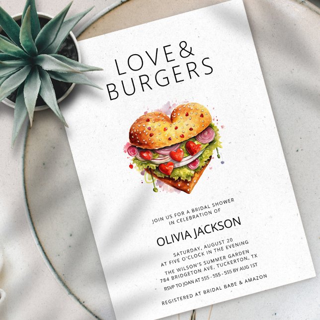 Liebe & Burgers Spaß Lässig Modernes Brautparty Einladung (Von Creator hochgeladen)