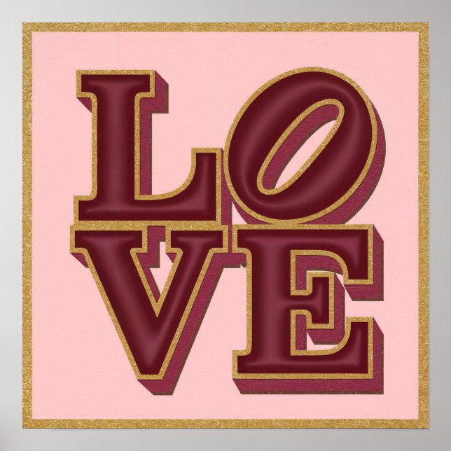 LIEBE Burgundy Gold Square Poster (Vorne)