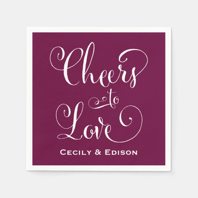 Liebe Burgundy Wedding Monogram Serviette (Vorderseite)