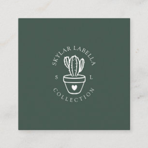 Liebe Cactus Pflanze Line-Art-Logo und Monogramm Quadratische Visitenkarte