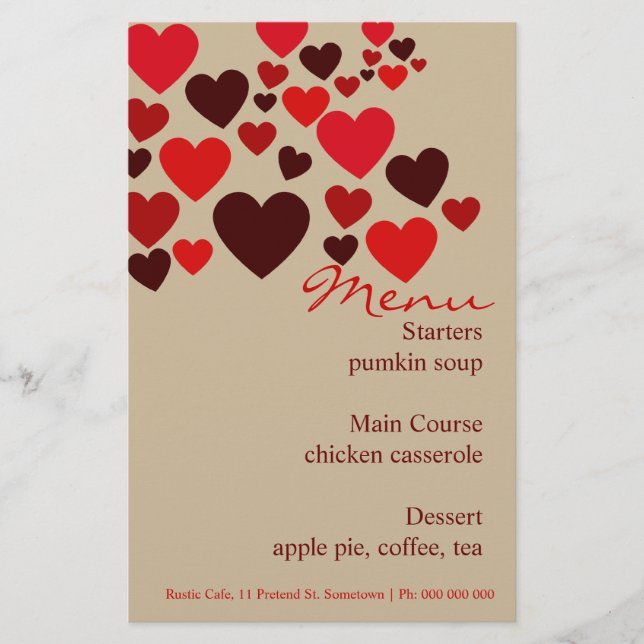 Liebe Cafe Wedding Menu Stationery (Vorderseite)