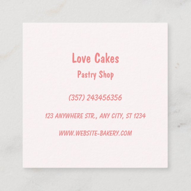 Liebe Cakes Blumenkuchen Quadratische Visitenkarte (Rückseite)
