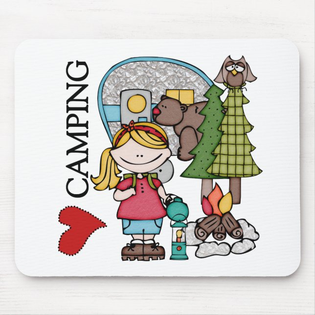 Liebe-Camping des blondes Haar-Mädchen-I Mousepad (Vorne)