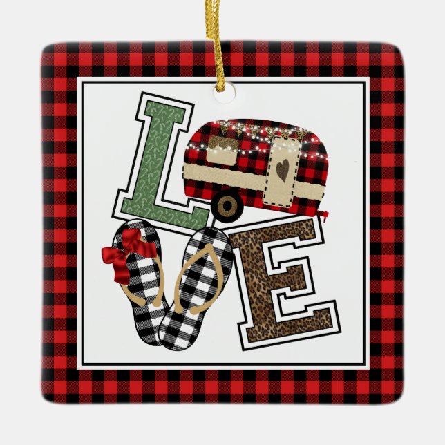 Liebe Camping Moderne Weihnachtscamper Flip Flops Keramikornament (Vorderseite)