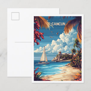Liebe Cancun Mexiko Kunst, Vintage Illustration Postkarte
