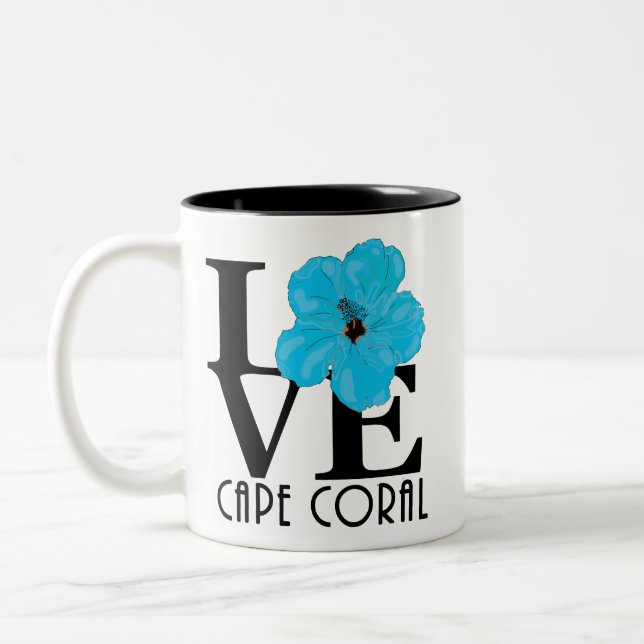 LIEBE Cape Coral 11oz Blue Hibiskus Zweifarbige Tasse (Links)