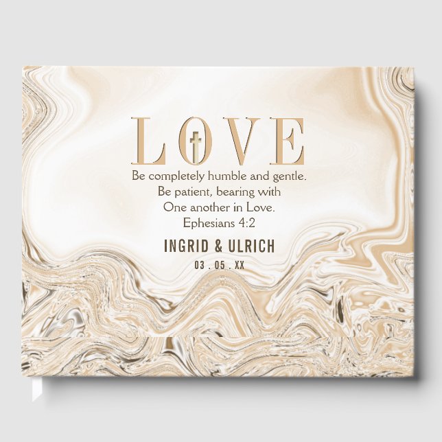 Liebe Caramel Marble Swirl Scripting Ephesians 4:2 Gästebuch (Vorderseite)