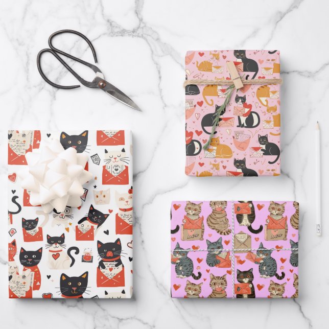 Liebe Cat Wrapping Paper Set Geschenkpapier Set (Vorderseite)