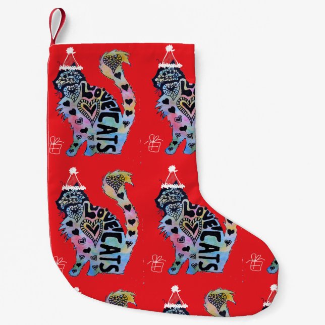 Liebe Cats Frohe Rote Katze Weihnachtsfest Strumpf Kleiner Weihnachtsstrumpf (Vorderseite)