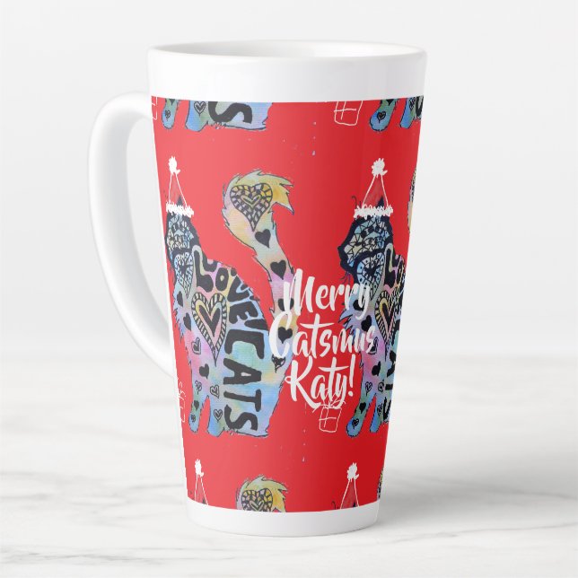Liebe Cats Merry Catsmus Weihnachten Latte Tasse (Linke Ecke)