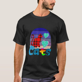 Liebe Cats Quirky farbenfrohe Sonnenuntergang Kari T-Shirt