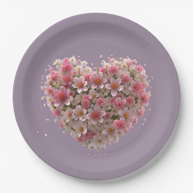 Liebe Celebration Floral Heart Pappteller (Vorderseite)