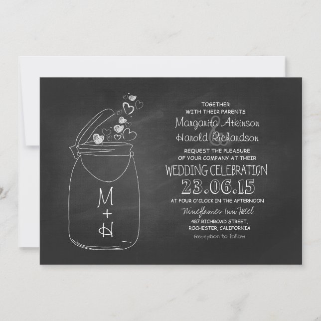 Liebe Chalkboard Herz Mason Glas Hochzeit Einladung (Vorderseite)