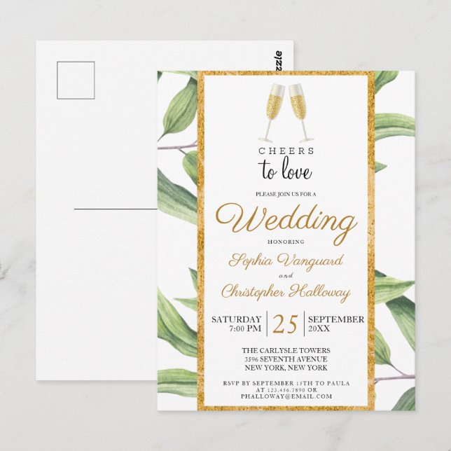 Liebe Champagne Botanische Hochzeit Einladung Postkarte (Vorne/Hinten)